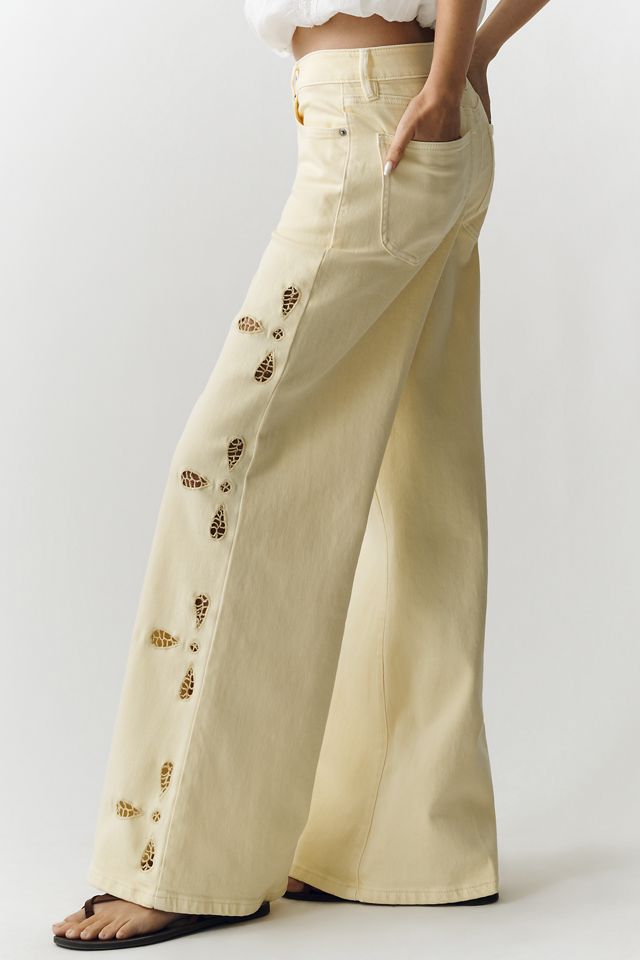 Good American Good Waist Palazzo High-Rise Ankle Embroidered Jeans #7