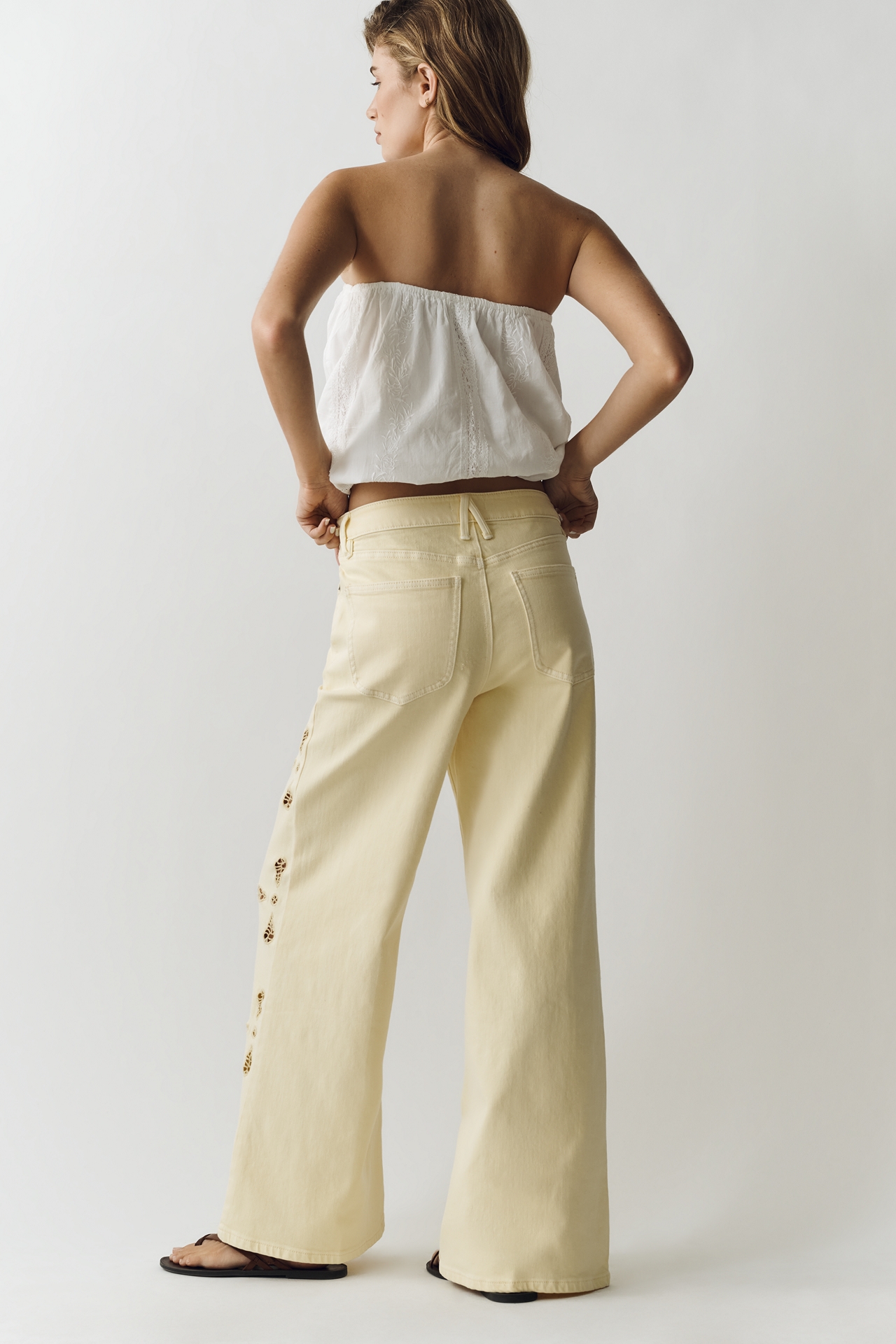 Good American Waist Palazzo High-Rise Ankle Embroidered Jeans