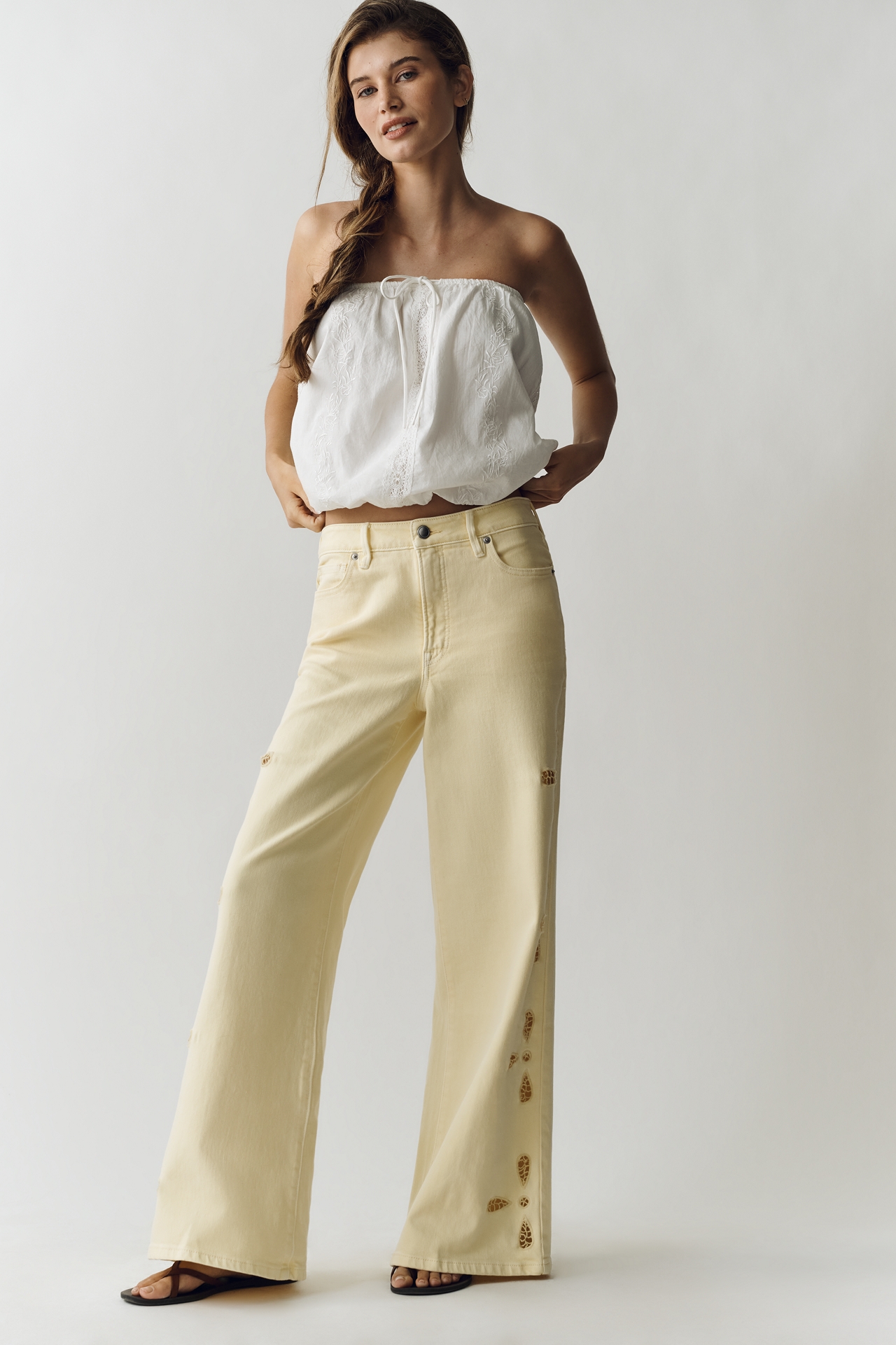 Good American Waist Palazzo High-Rise Ankle Embroidered Jeans