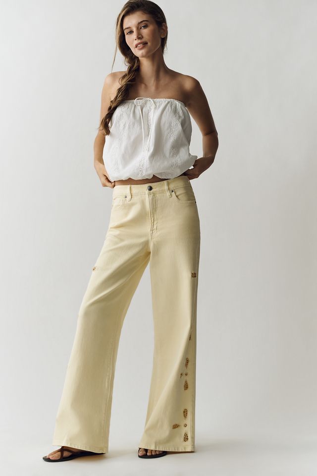 Good American Good Waist Palazzo High-Rise Ankle Embroidered Jeans #4