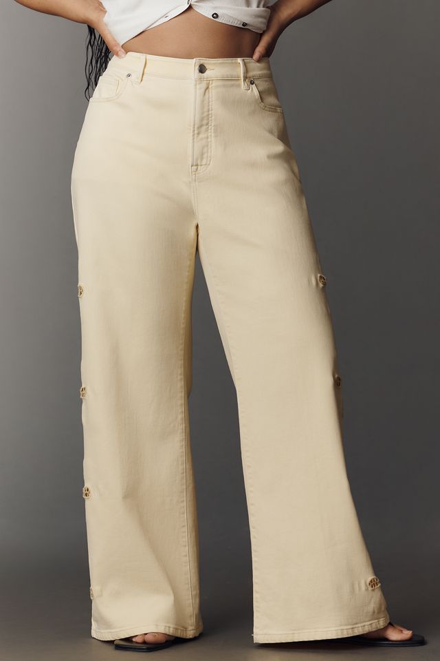 Good American Good Waist Palazzo High-Rise Ankle Embroidered Jeans #1