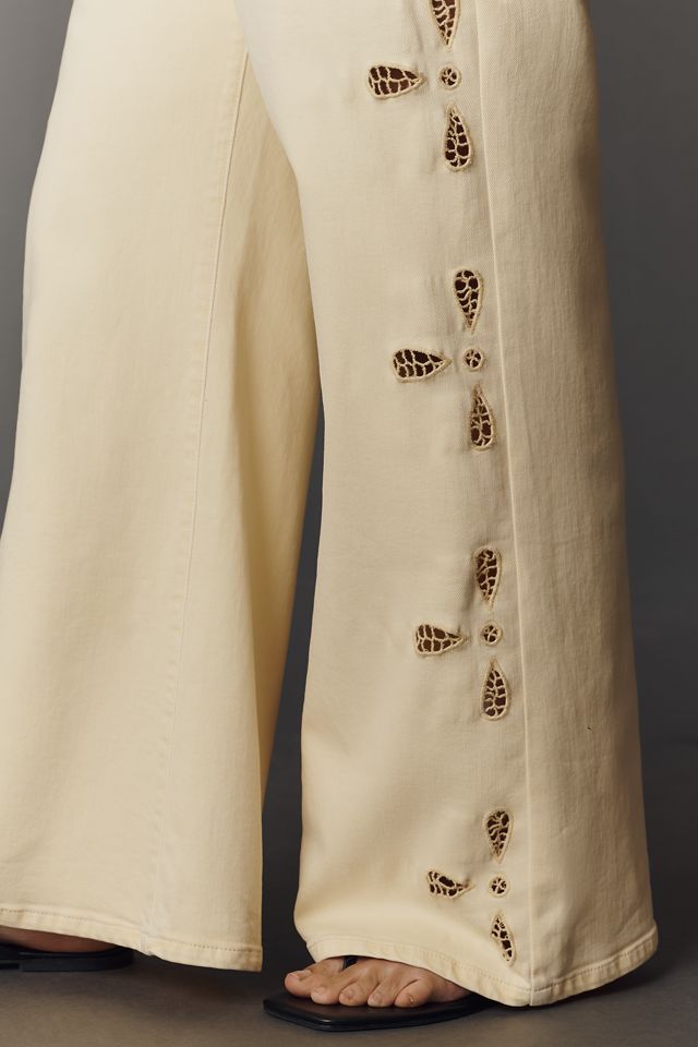 Good American Good Waist Palazzo High-Rise Ankle Embroidered Jeans #3