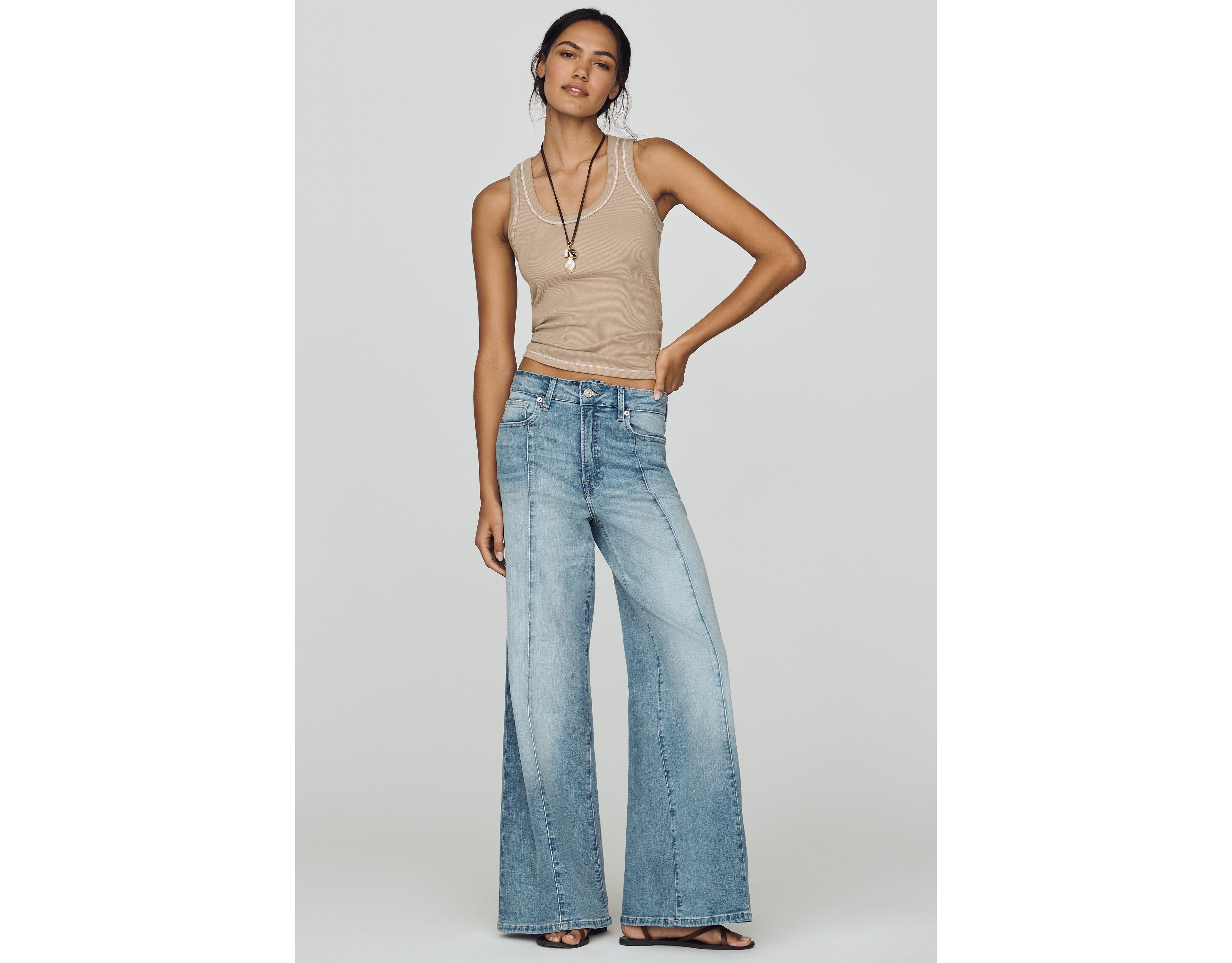 Good American Waist High-Rise Palazzo Wide-Leg Jeans