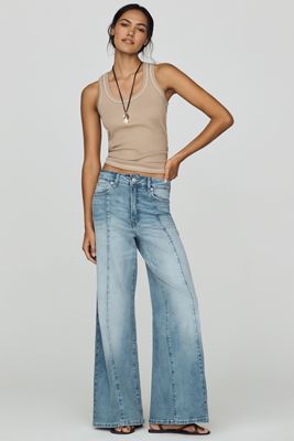Good American Good Waist High-Rise Palazzo Wide-Leg Jeans