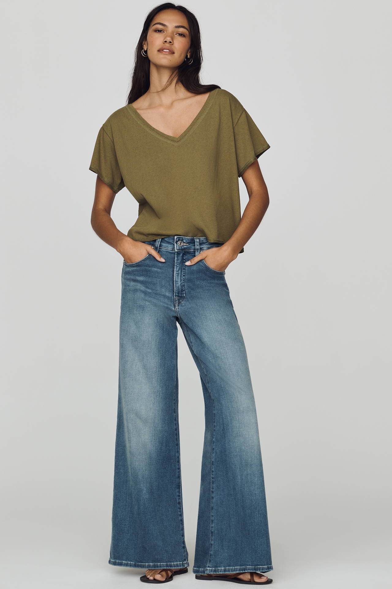 Good American Soft Tech Waist Palazzo High Rise Ankle Jeans