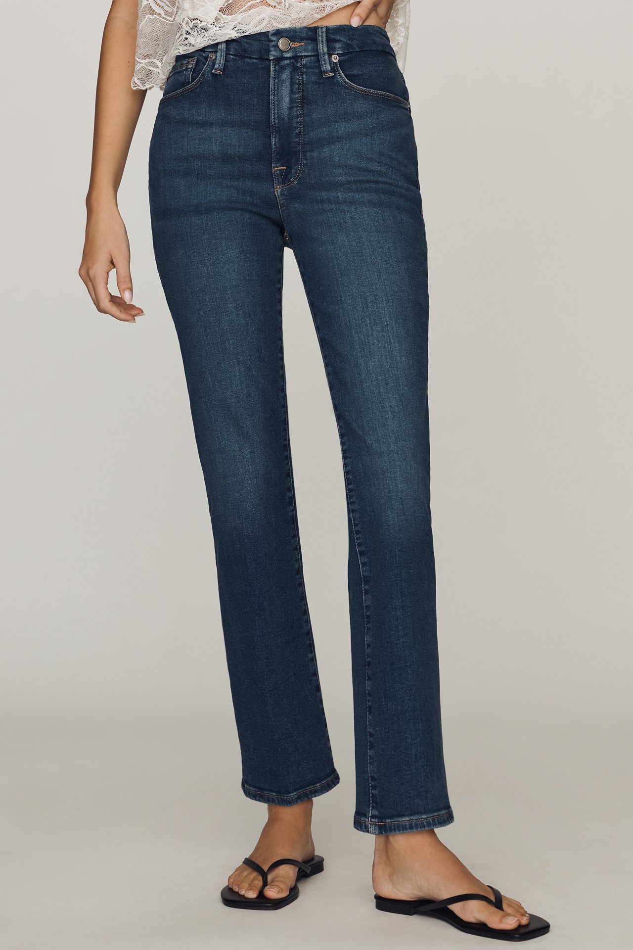 Good American Legs Mid Rise Straight Leg Jeans