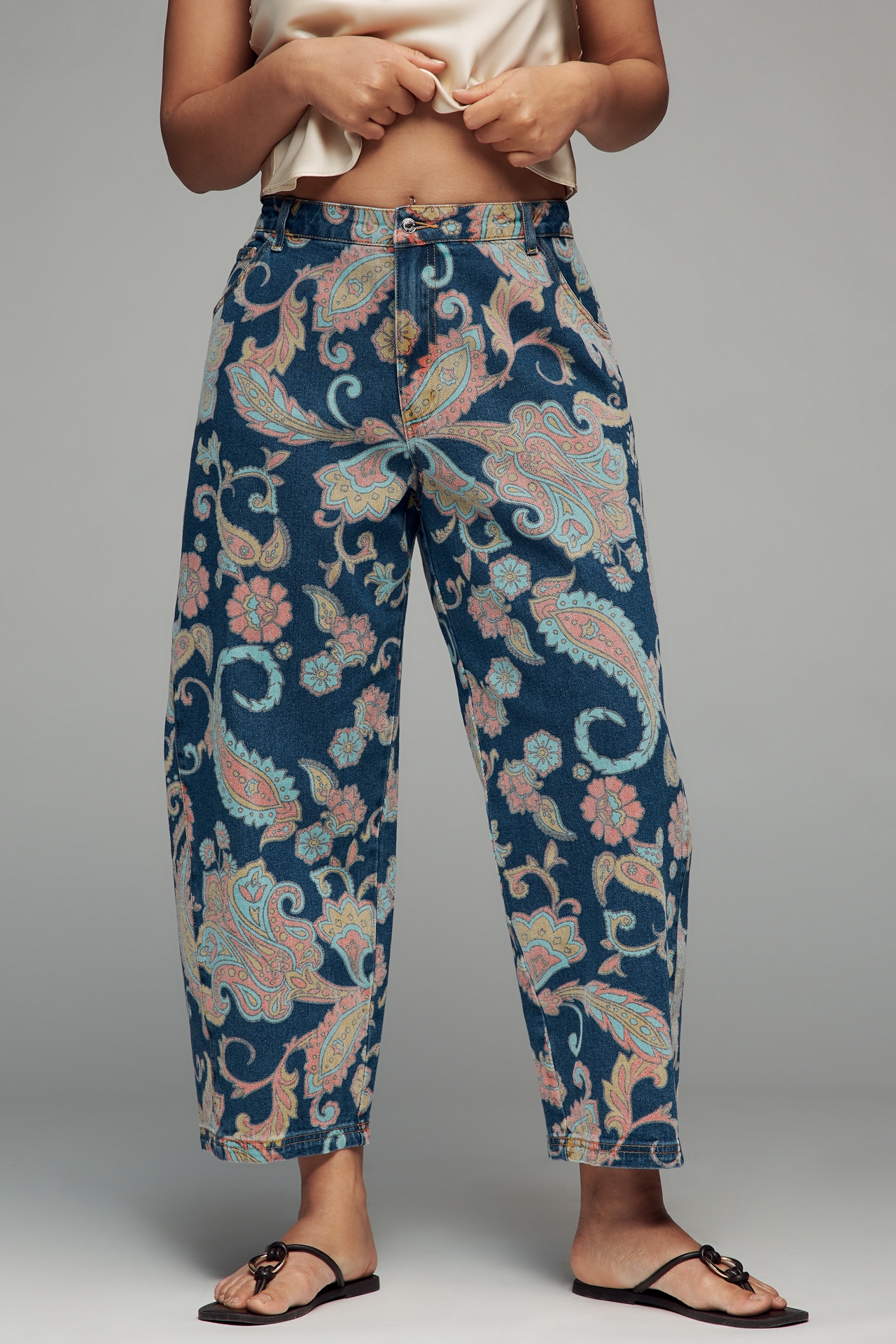 Never Fully Dressed Paisley Plus Denim Barrel Pants