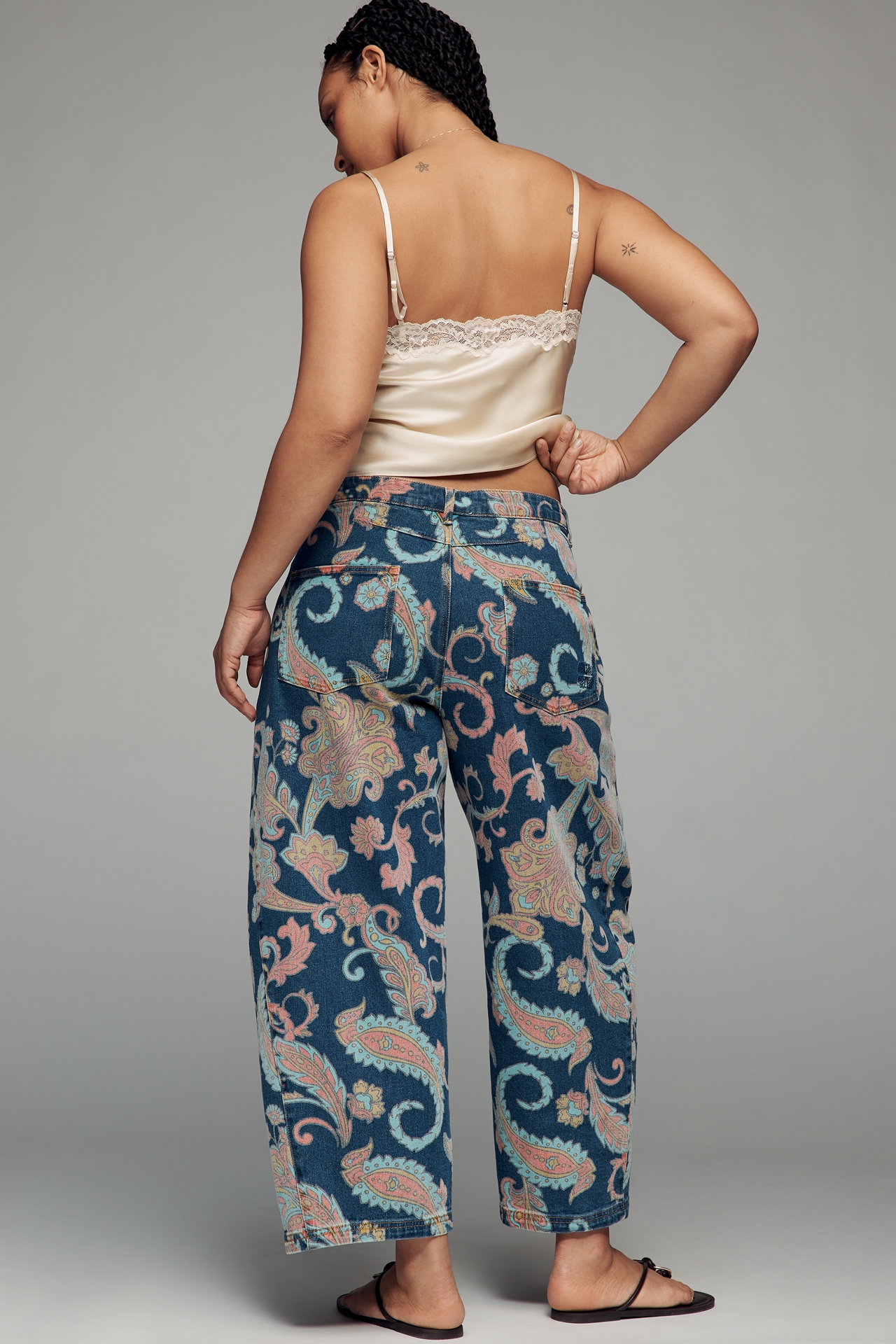 Never Fully Dressed Paisley Plus Denim Barrel Pants
