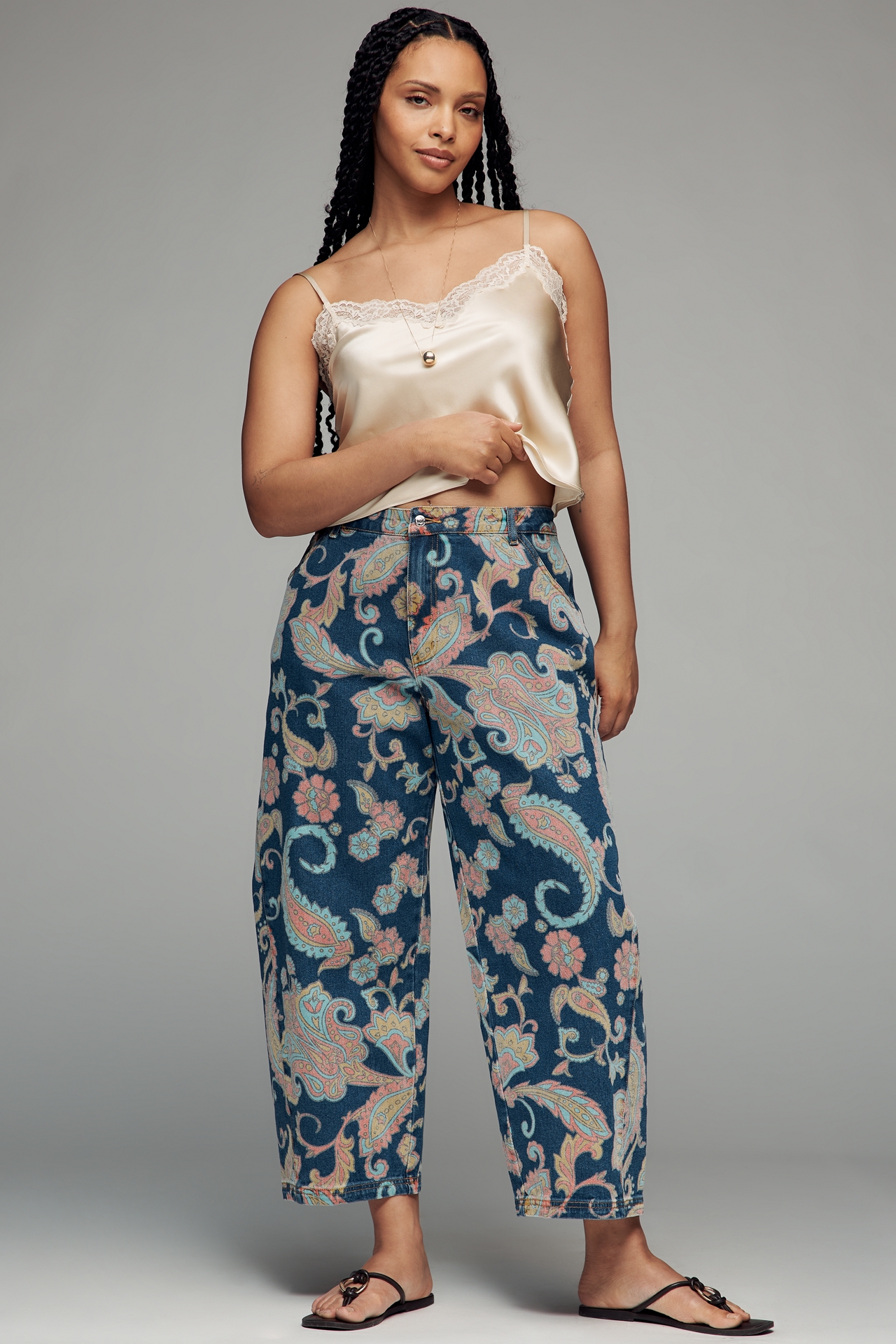 Never Fully Dressed Paisley Plus Denim Barrel Pants