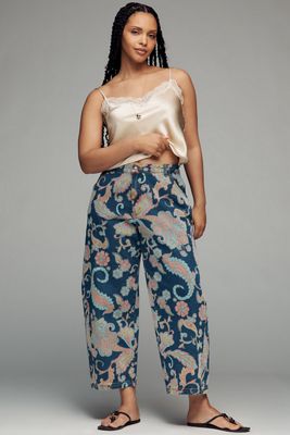 Never Fully Dressed Paisley Plus Denim Barrel Pants