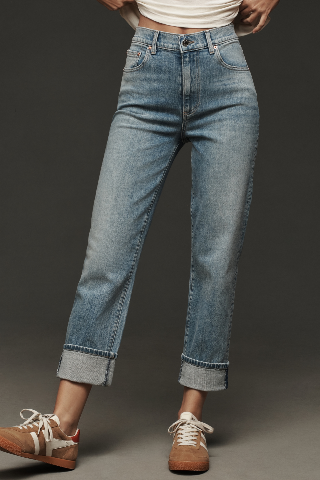 Le Jean Easy Slim Cuffed Mid-Rise Straight-Leg Jeans