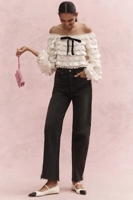 Le Jean Nomad Beaded Tux High-rise Wide-leg Jeans In Black