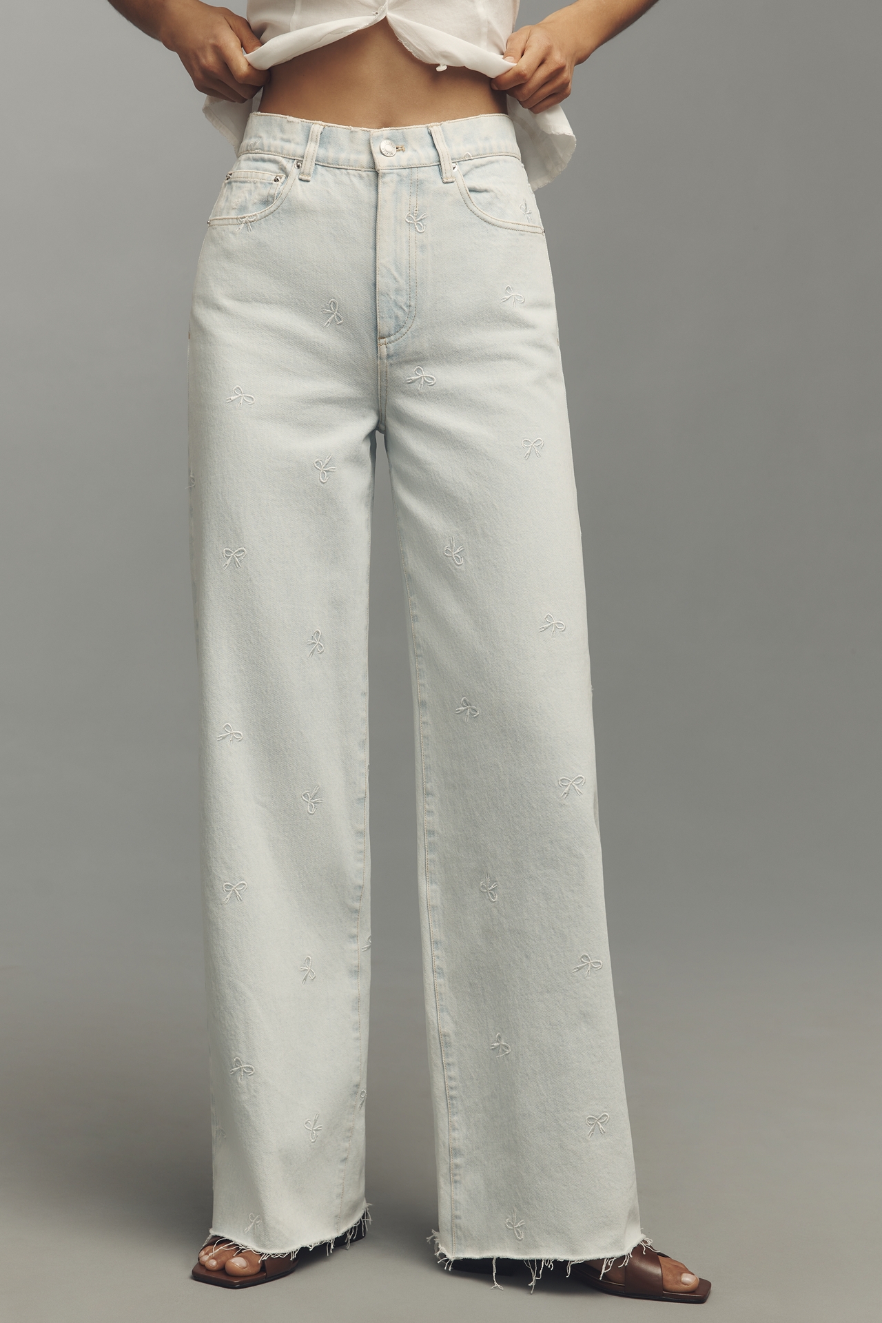 LE JEAN High-Rise Wide-Leg Bow Embroidery Jeans