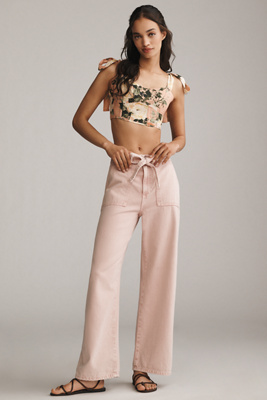 Le Jean Rory Relaxed Tie Waist Wide Leg Jeans In Blue