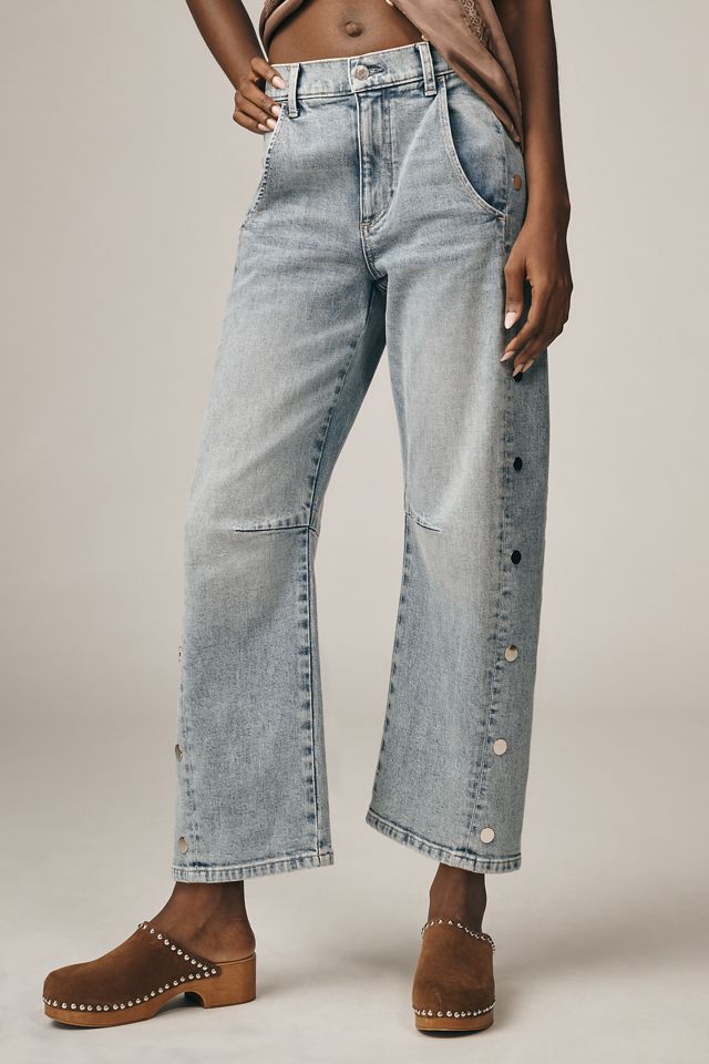 LE JEAN Frankie Studded Mid-Rise Barrel Jeans