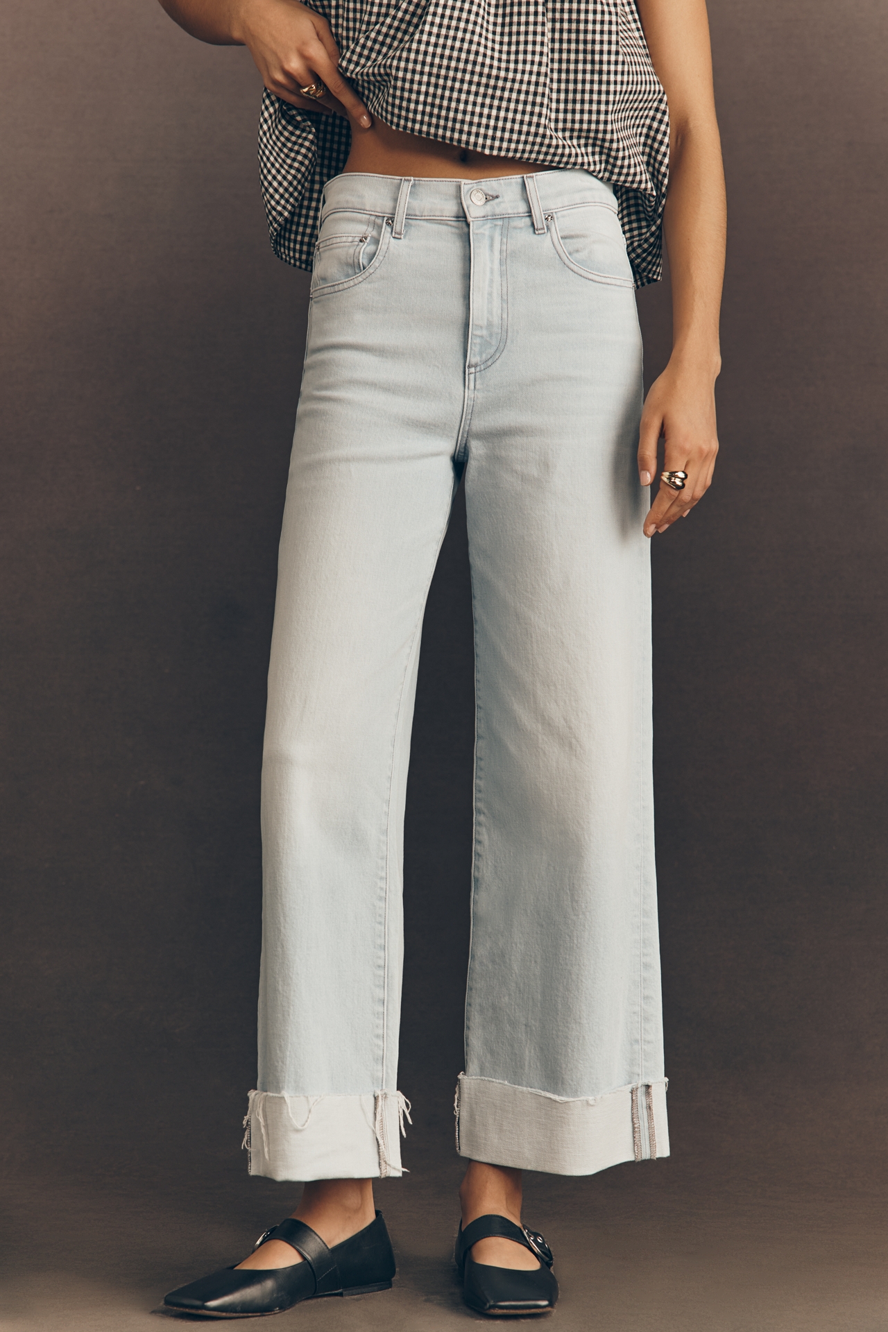 LE JEAN Column High-Rise Wide-Leg Cuffed Jeans