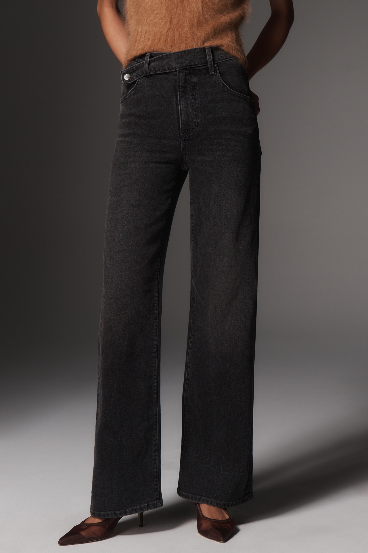 LE JEAN Cinched High-Rise Wide-Leg Jeans