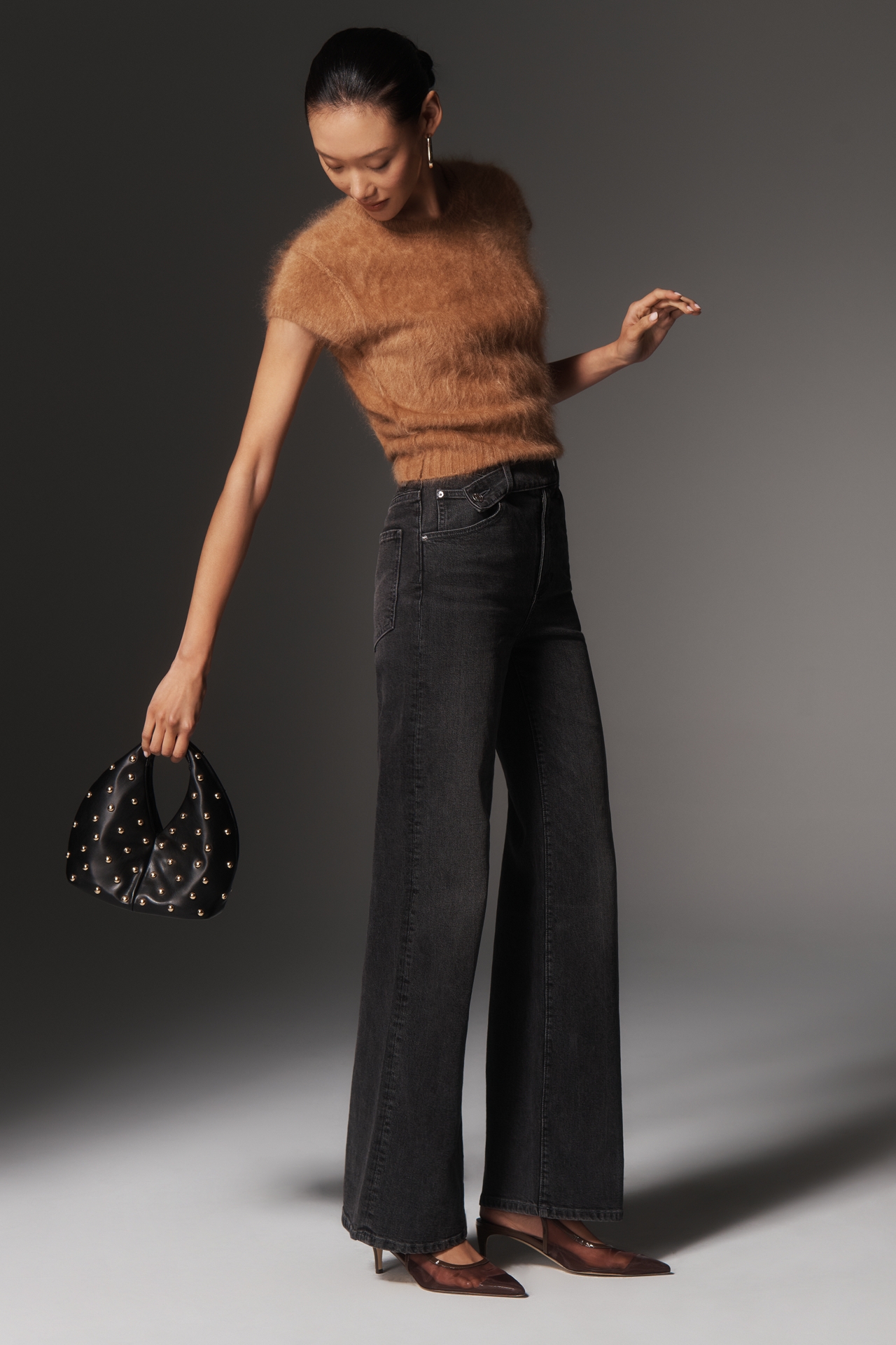 LE JEAN Cinched High-Rise Wide-Leg Jeans