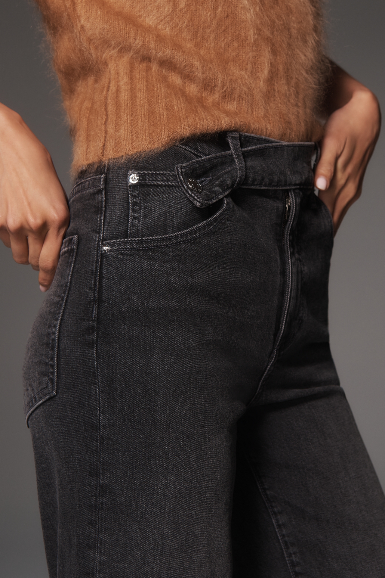 LE JEAN Cinched High-Rise Wide-Leg Jeans