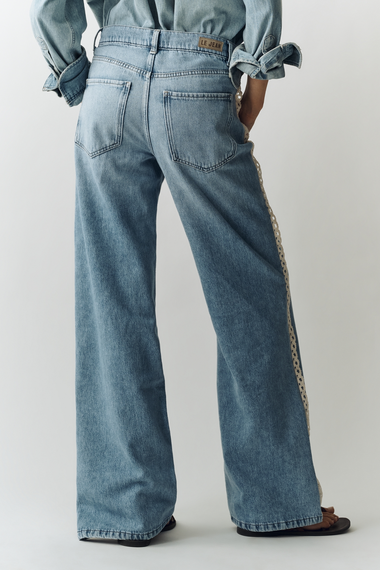 LE JEAN Bottom Column High-Rise Wide-Leg Jeans