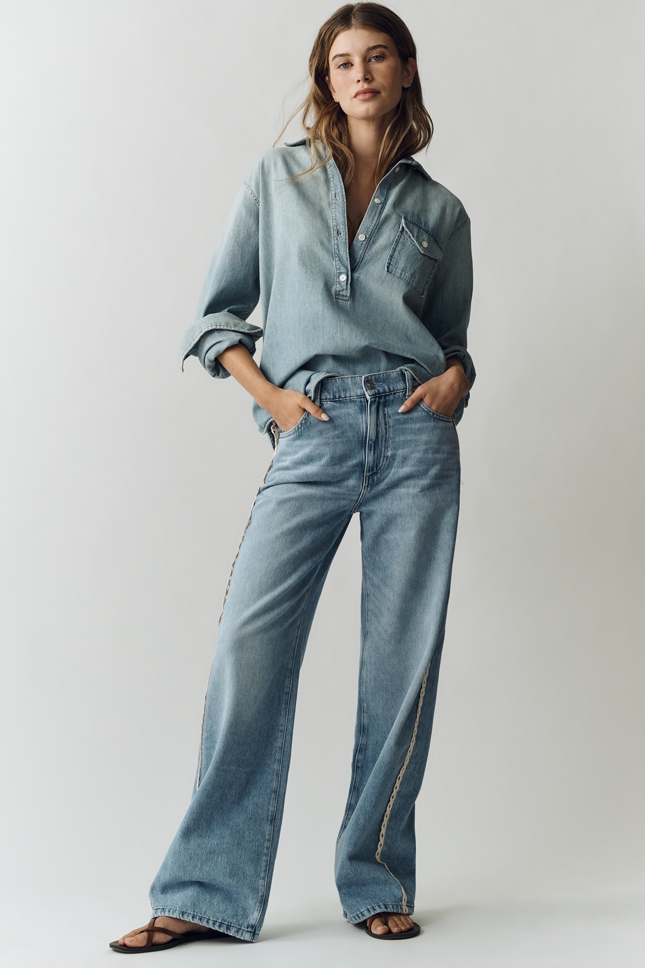 LE JEAN Bottom Column High-Rise Wide-Leg Jeans