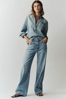 LE JEAN Bottom Column High-Rise Wide-Leg Jeans