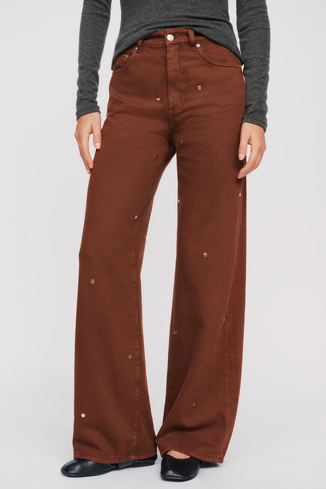 LE JEAN Column Studded High Rise Wide Leg Jeans  #1