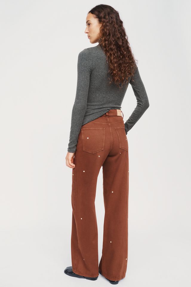 LE JEAN Column Studded High Rise Wide Leg Jeans  #2
