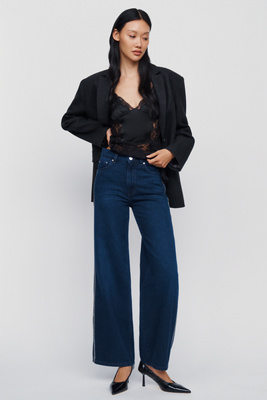 LE JEAN Column Beaded High Rise Wide Leg Jeans by Anthropologie
