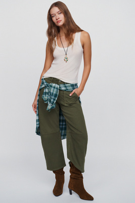 LE JEAN Petite Mid Rise Barrel Leg Utility Jeans by Anthropologie
