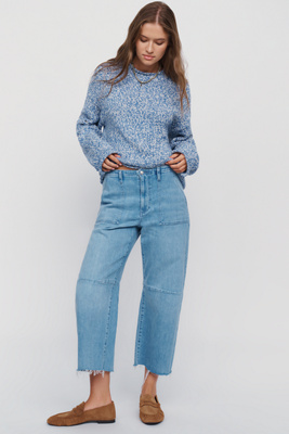 LE JEAN Petite Mid Rise Barrel Leg Utility Jeans by Anthropologie