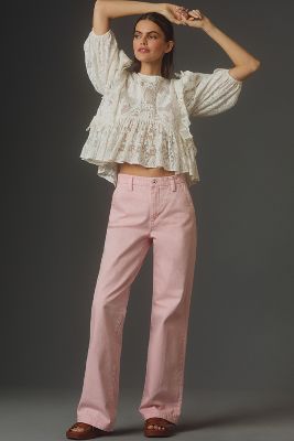 Shop Favorite Daughter Taylor Mid-rise Wide-leg Jeans In Pink