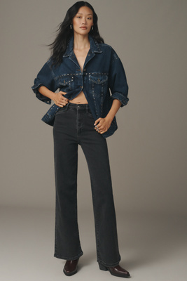 Favorite Daughter The Jordie Super High Waist Wide Leg Jeans In Black