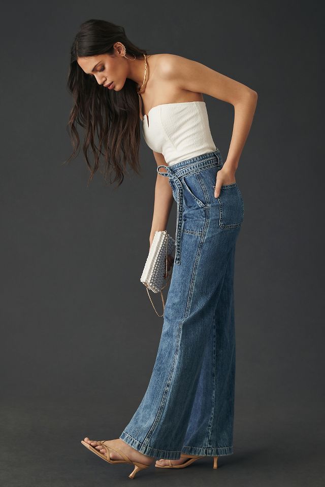 Wide leg tie waist clearance jeans