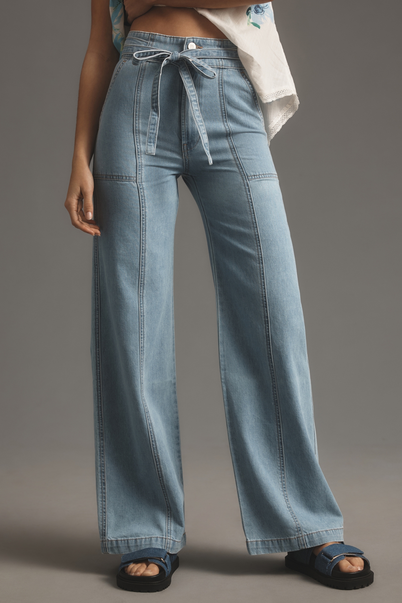 Hudson Tie-Waist High-Rise Wide-Leg Jeans