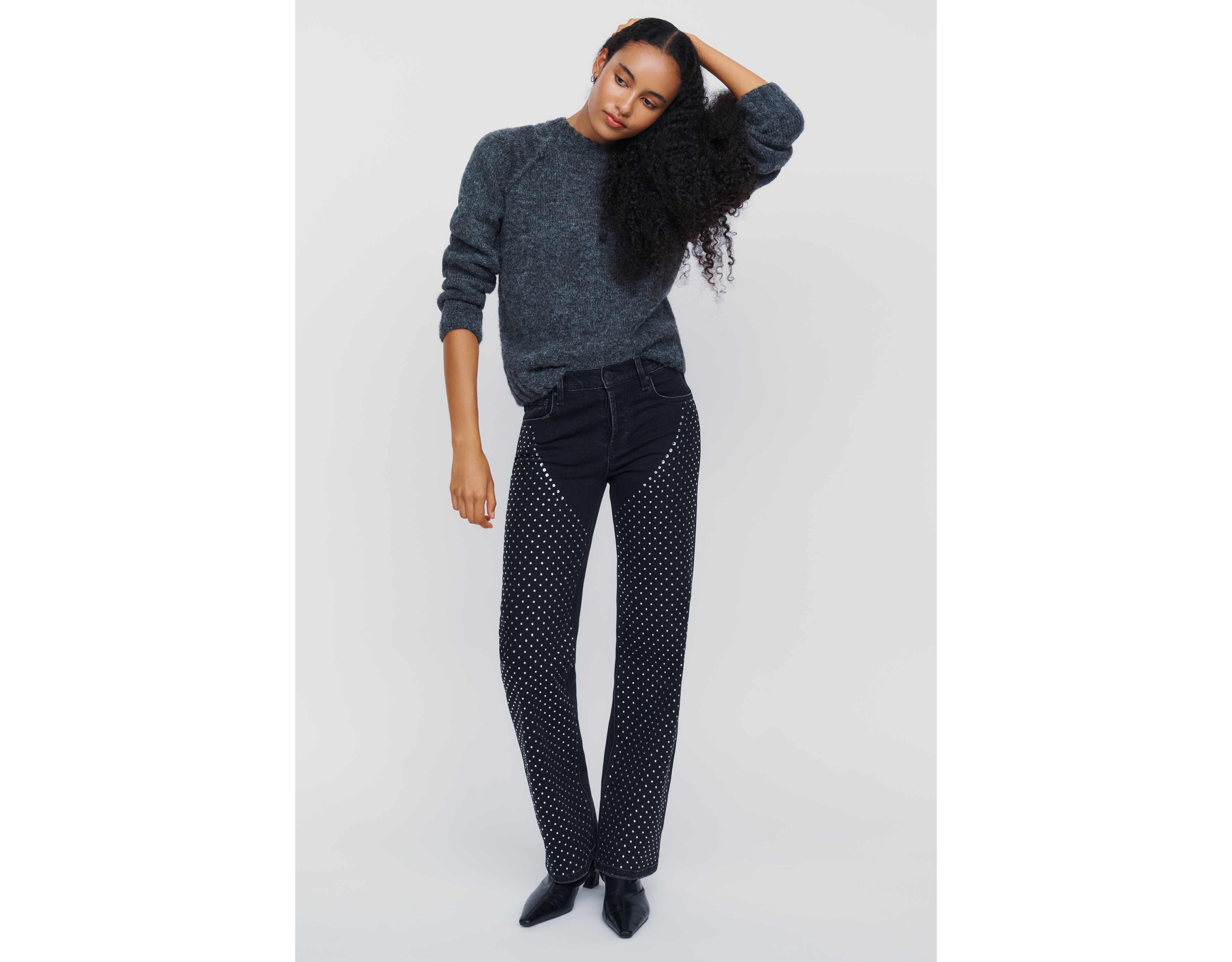 Hudson Rosie Studded High Rise Wide Leg Jeans