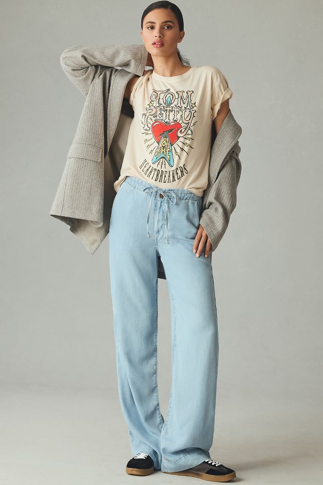 Denim pants with tie clearance waist