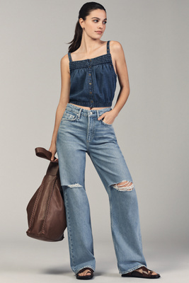 Shop Rag & Bone Logan Mid-rise Wide-leg Jeans In Blue