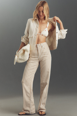 Rag & Bone Womens Tanstripe Shea High-rise Relaxed Straight-leg Cotton-blend Trousers In Neutral