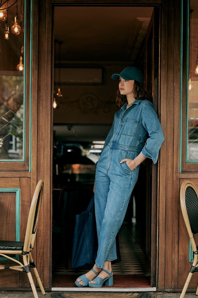 Long sleeve hot sale jean jumpsuit