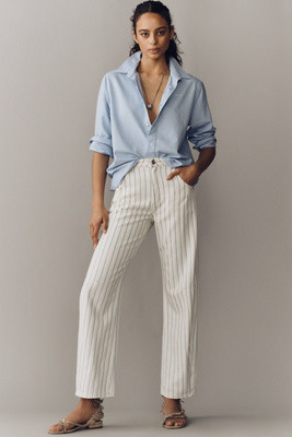 Seventy + Mochi Nina Striped Mid-Rise Straight-Leg Jeans