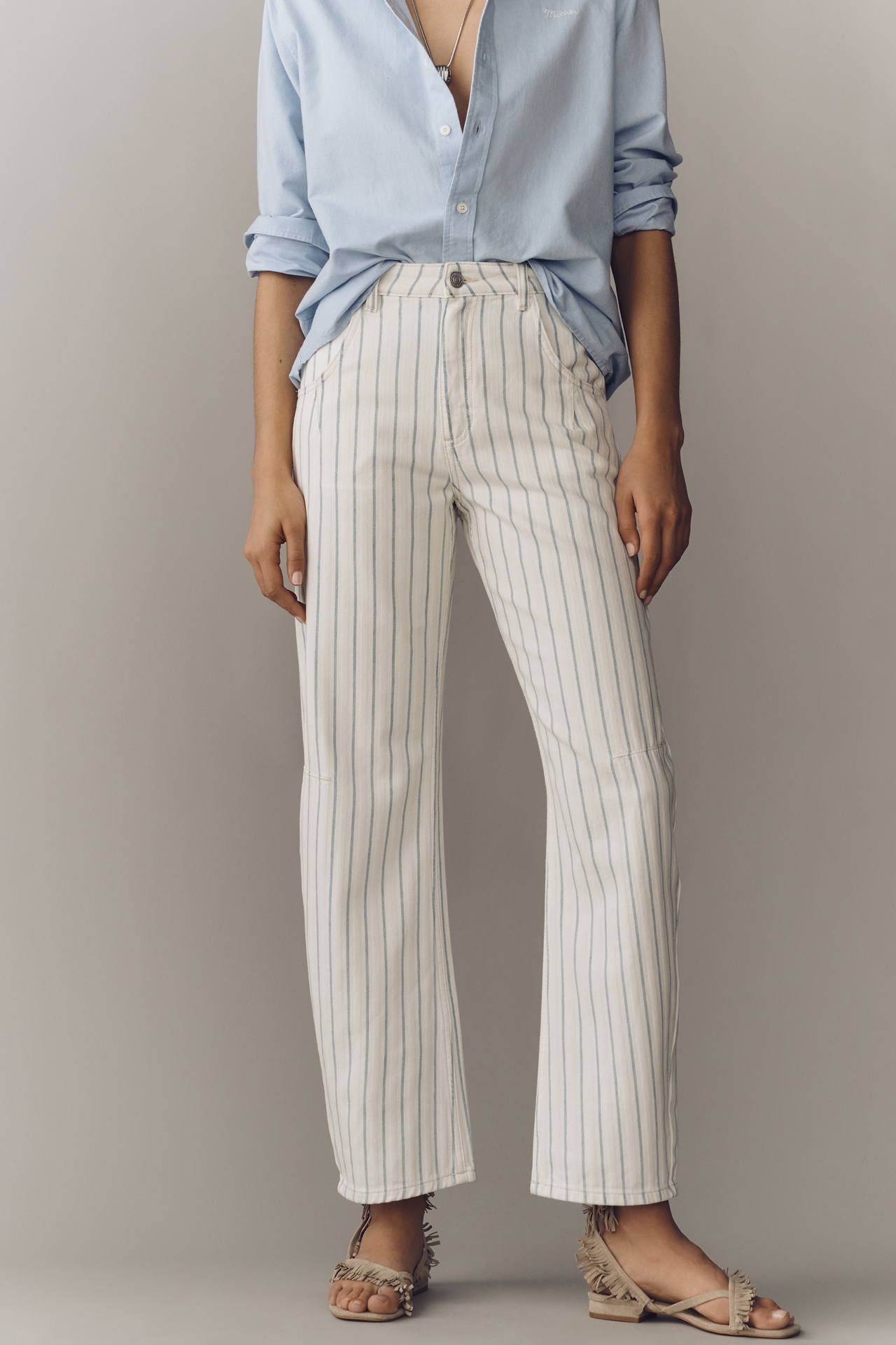Seventy + Mochi Nina Striped Mid-Rise Straight-Leg Jeans