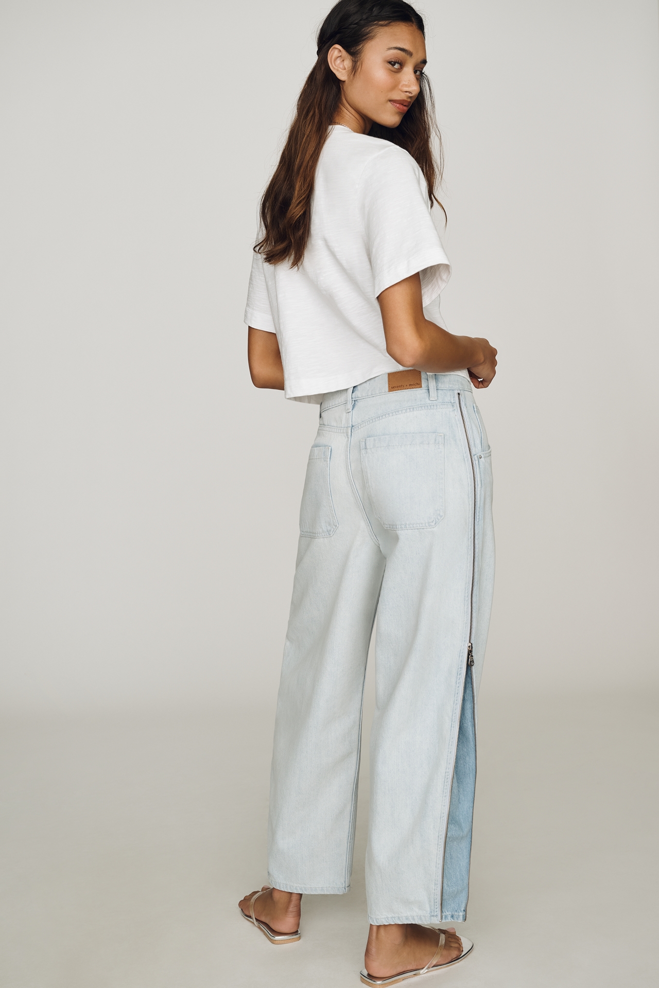 Seventy + Mochi Bo Zipper High-Rise Barrel-Leg Jeans
