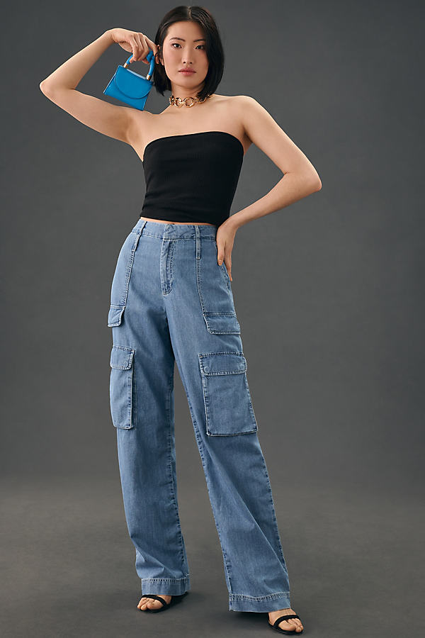 Shop Frame High-rise Cargo Jeans In Blue