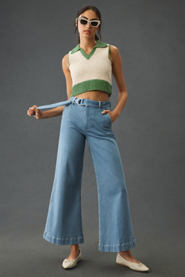 Frame Le Palazzo Belted High-rise Wide-leg Jeans In Blue