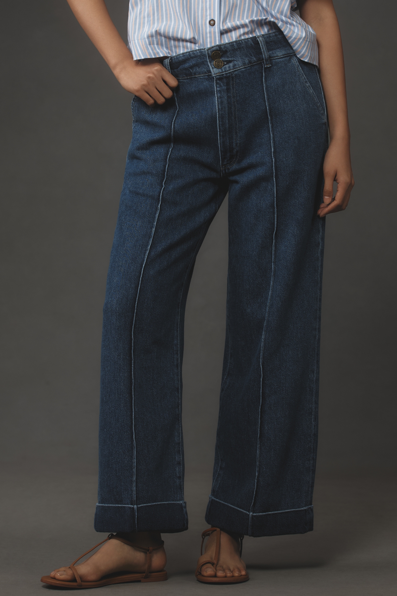 FRAME 70s Cuffed Crop High-Rise Straight-Leg Jeans