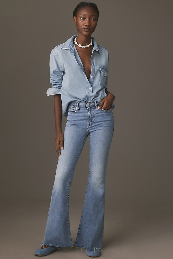 Shop Frame Le Easy Flare High-rise Jeans In Blue