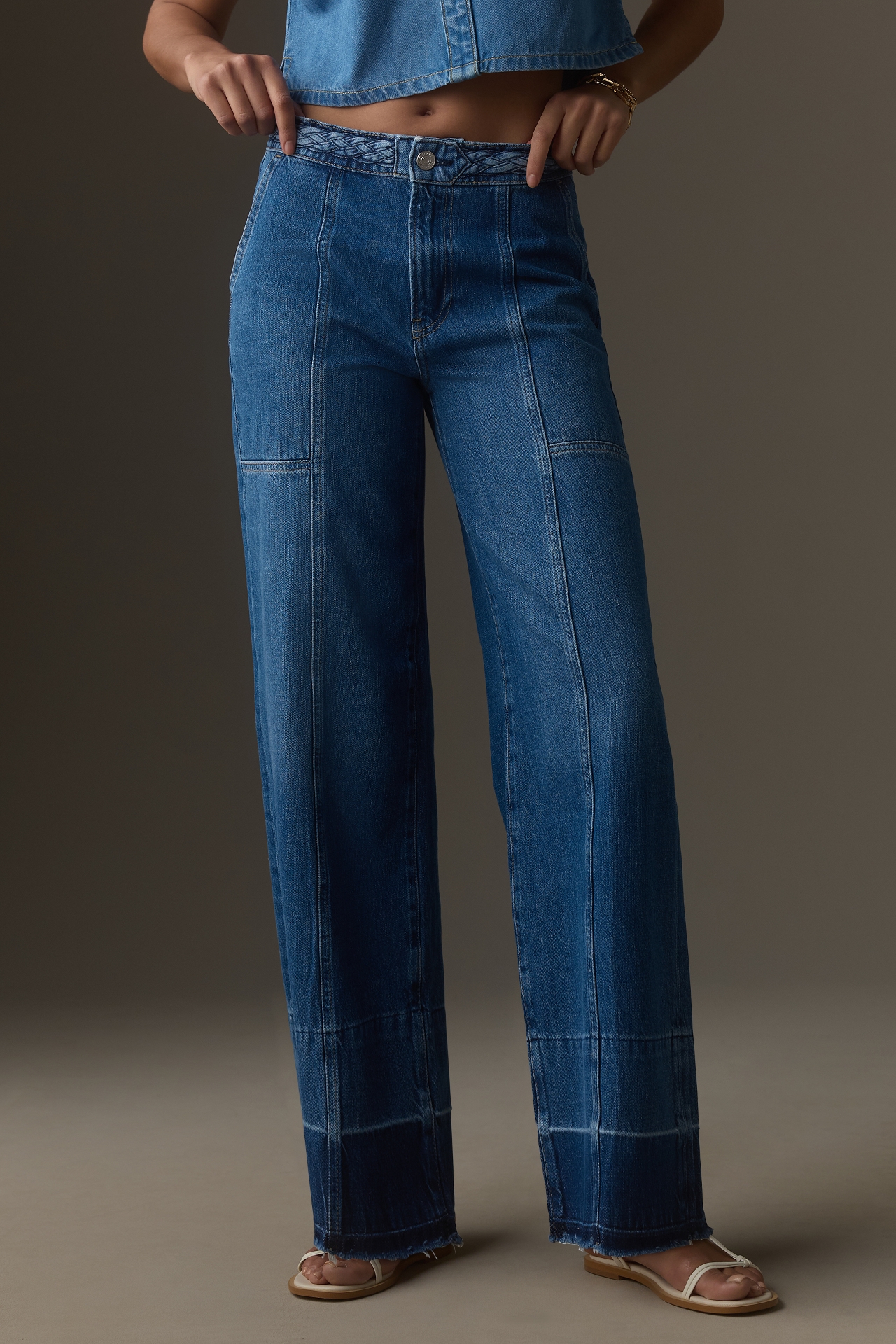 Frame Petite Braided Wide-Leg Jeans