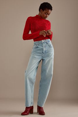FRAME High-Rise Long Barrel Jeans