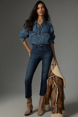 Frame Le Super High Straight Slit Jeans Murphy In Blue